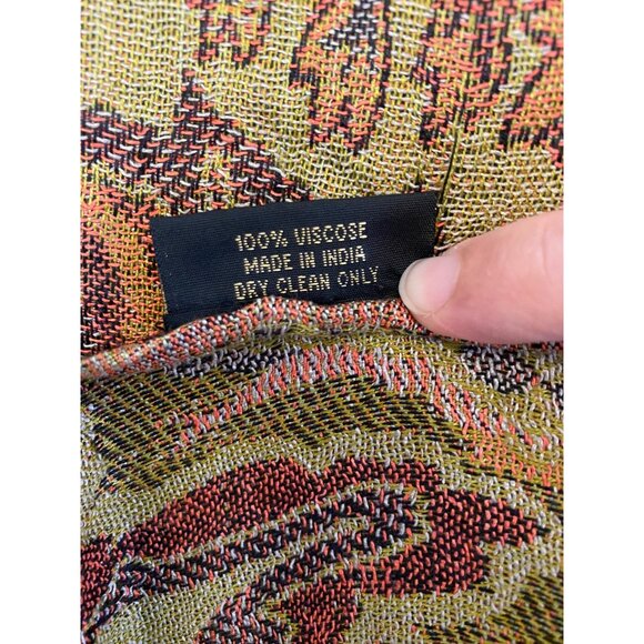 Isabella Autumn Leaf Print Scarf/Wrap With Fringe Green, Red, & Orange, Viscose - Picture 4 of 5